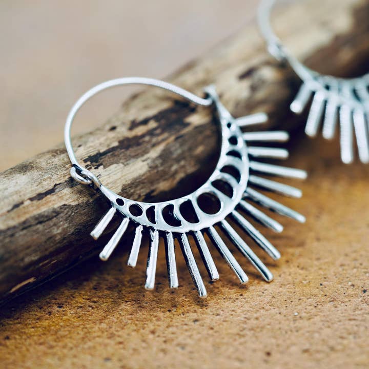 Sun & Moon Cosmic Silver Earrings, Witchy Jewellery, Sun and Moon Hoops, Hypoallergenic Wires and Gift Box Option for wholesale by Kaali Boutique