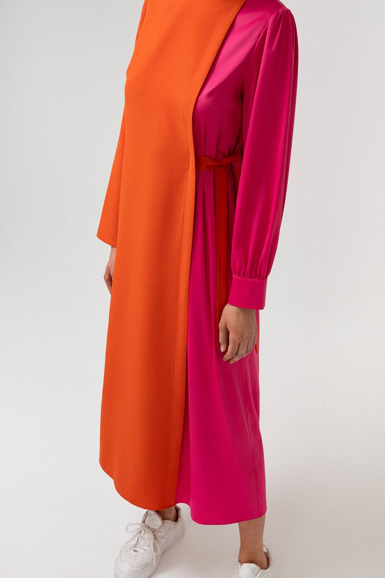 Orange COLORBLOCK SIDE-TIE LONG SLEEVE MAXI DRESS for wholesale on Faire11