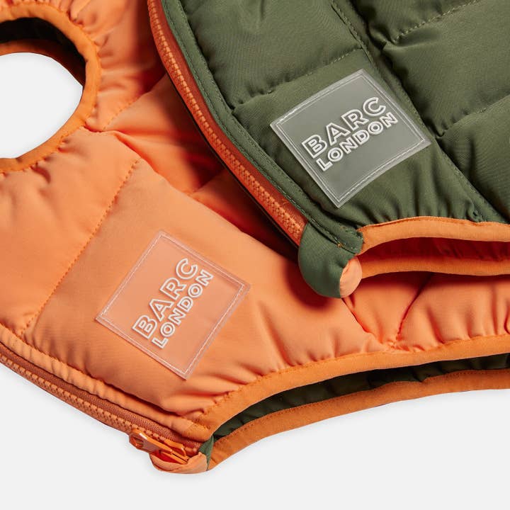 Barc London - Wholesale Pet jacket – Dog - Coral & Khaki Dog Puffer Jacket| Warm Dog Coat | Reversible2