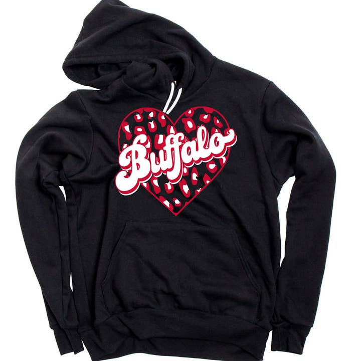 Felpa con cappuccio unisex in pile Buffalo Leopard Heart per la vendita all'ingrosso da parte di Into The Desert
