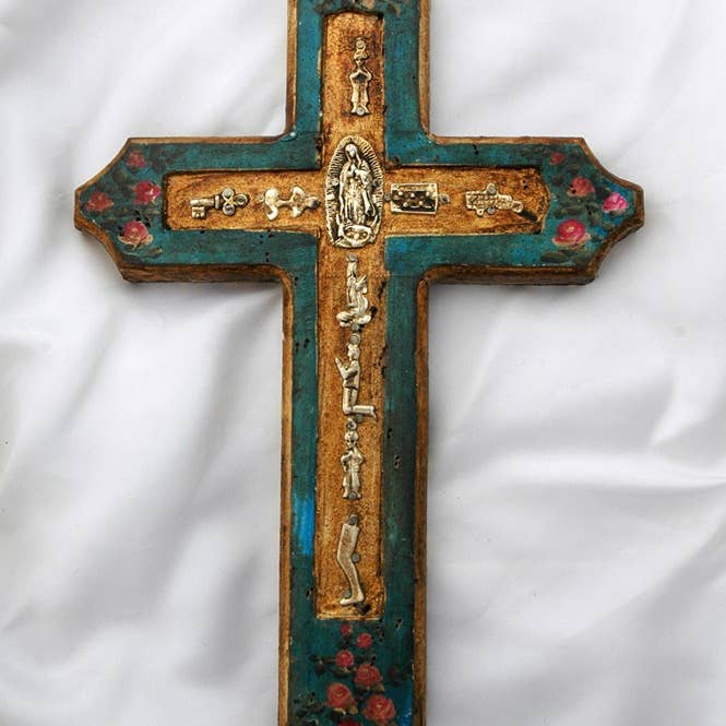 Contreras Designs - Wholesale Wall Cross - MXC4B- Handcrafted Mexican Blue Wall Cross Accent
