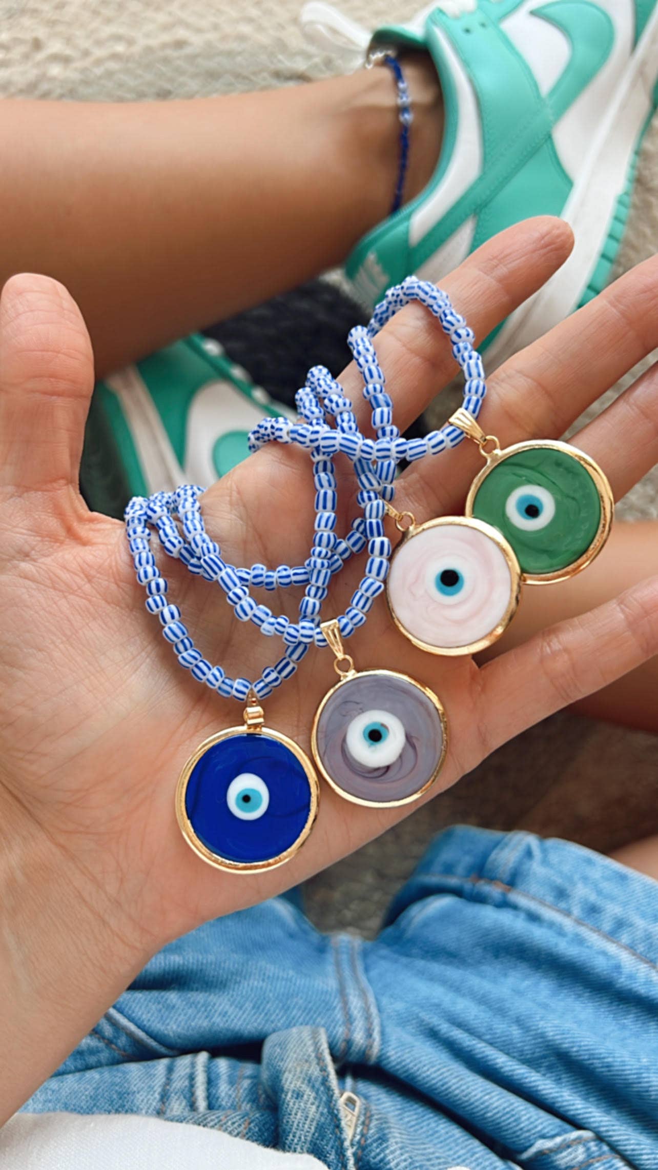 Goupi - Wholesale Pendant/Charm Necklace - Greek colored beaded necklace with colorful glass eye charm6