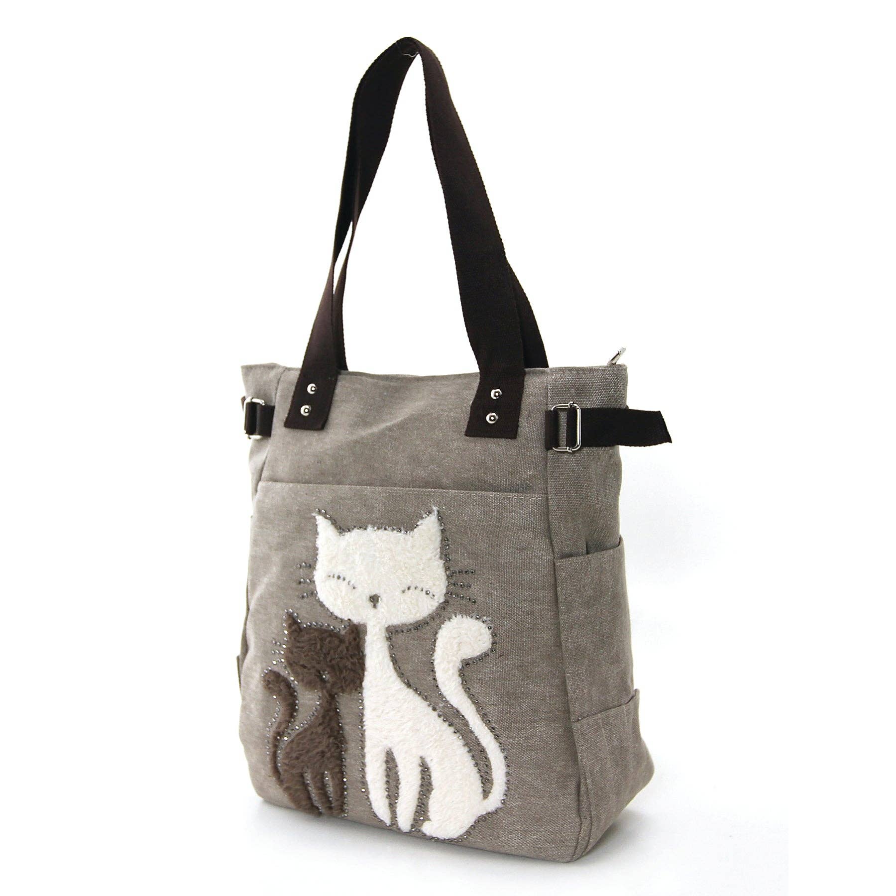 COMECO INC – wholesale Tote bag – Women's – Lovely Cats With Faux Fur And Studs Canvas Tote Bag0