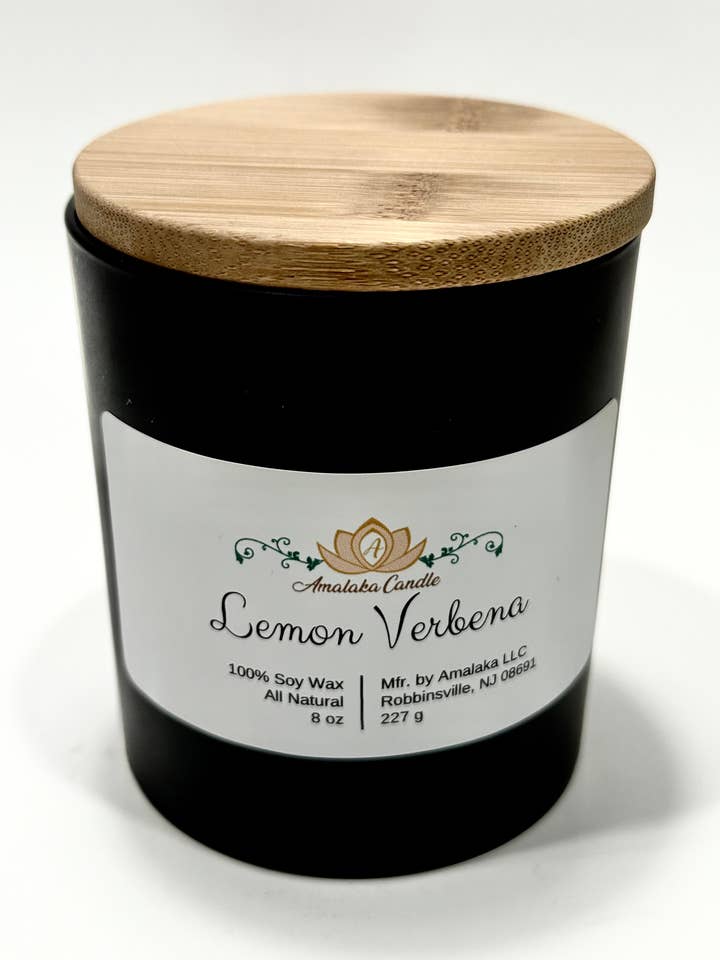 Lemon Verbena 8 oz. candle made with 100% soy wax for wholesale by Amalaka Elegance Inc.