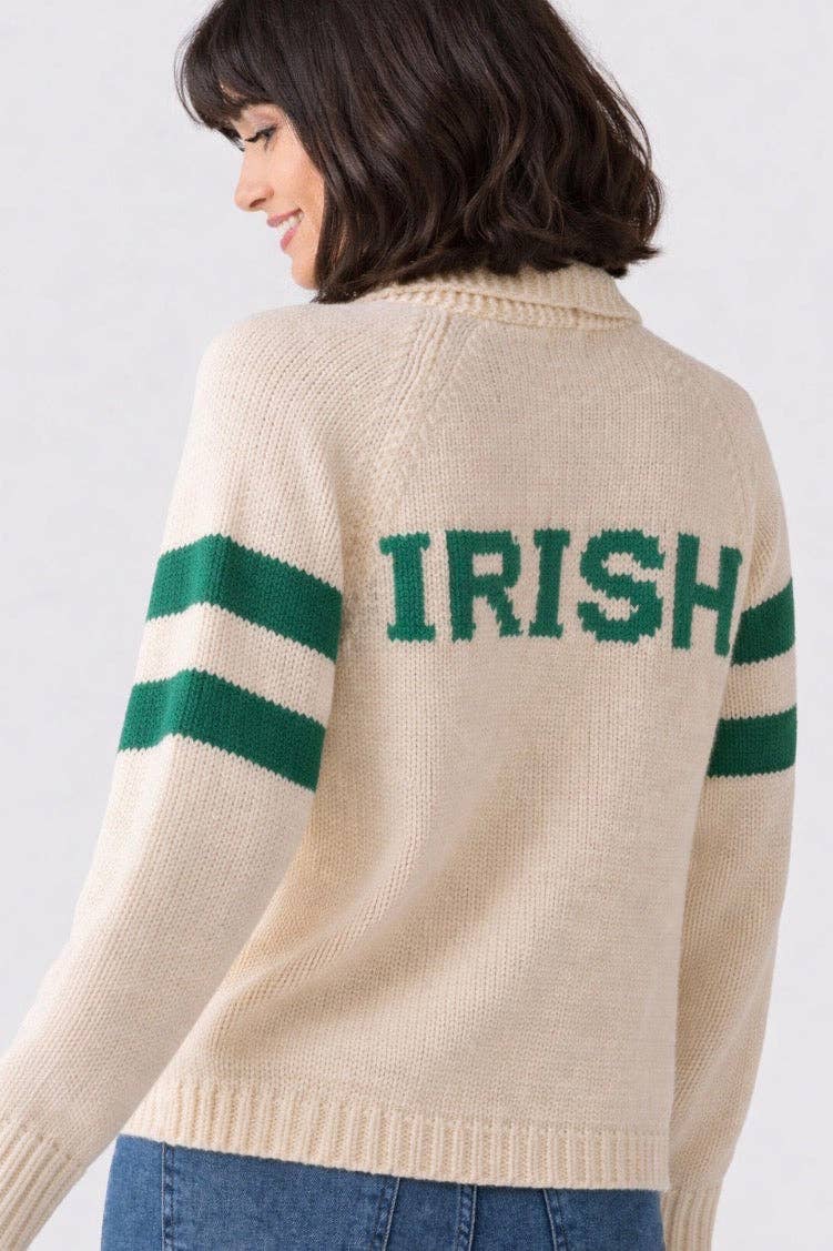 Pink Pineapple - Wholesale Cardigan - Women's - Irish Varsity Cardigan In Ivory Green Stripes3