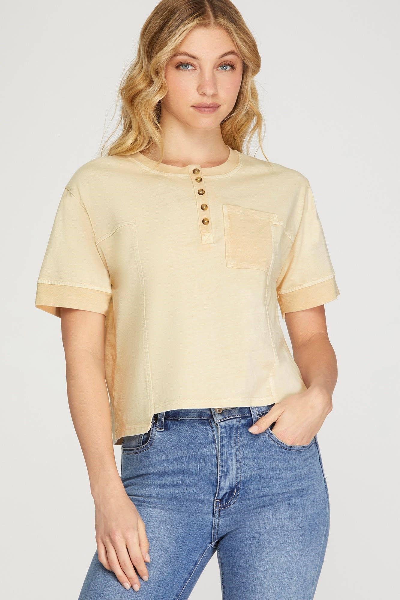 Vanilla Monkey - Wholesale Knit Top - Women's - Short Slv 1/2 Button Drop Garment Dye Knit Top3