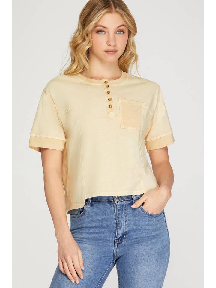 Vanilla Monkey - Wholesale Knit Top - Women's - Short Slv 1/2 Button Drop Garment Dye Knit Top3