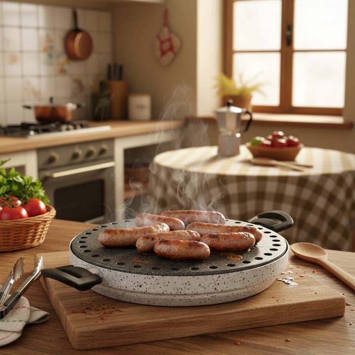 Piastra Grill antiaderente maneggevole alluminio PFOA free antigraffio pratica cottura veloce made in italy per la vendita all'ingrosso da parte di Mamù Cookware