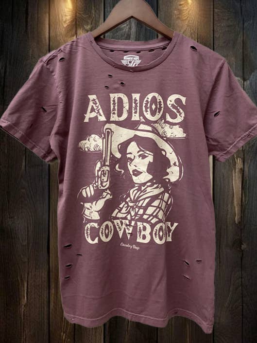 Country Deep Apparel - Wholesale Screen Printed T-Shirt - Women's - Adios Cowboy unisex Distressed T-shirt0