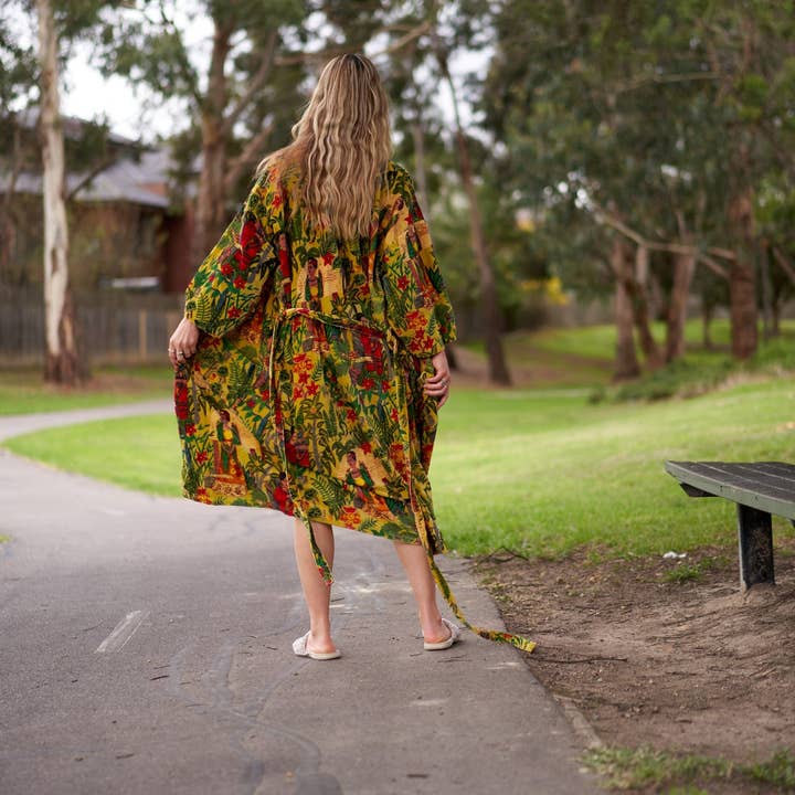 Linen Connections – Engroshandel Morgenkåbe - Dame – Kimono Bomuld Fløjl Floral Kimono Badekåbe Brude kåbe