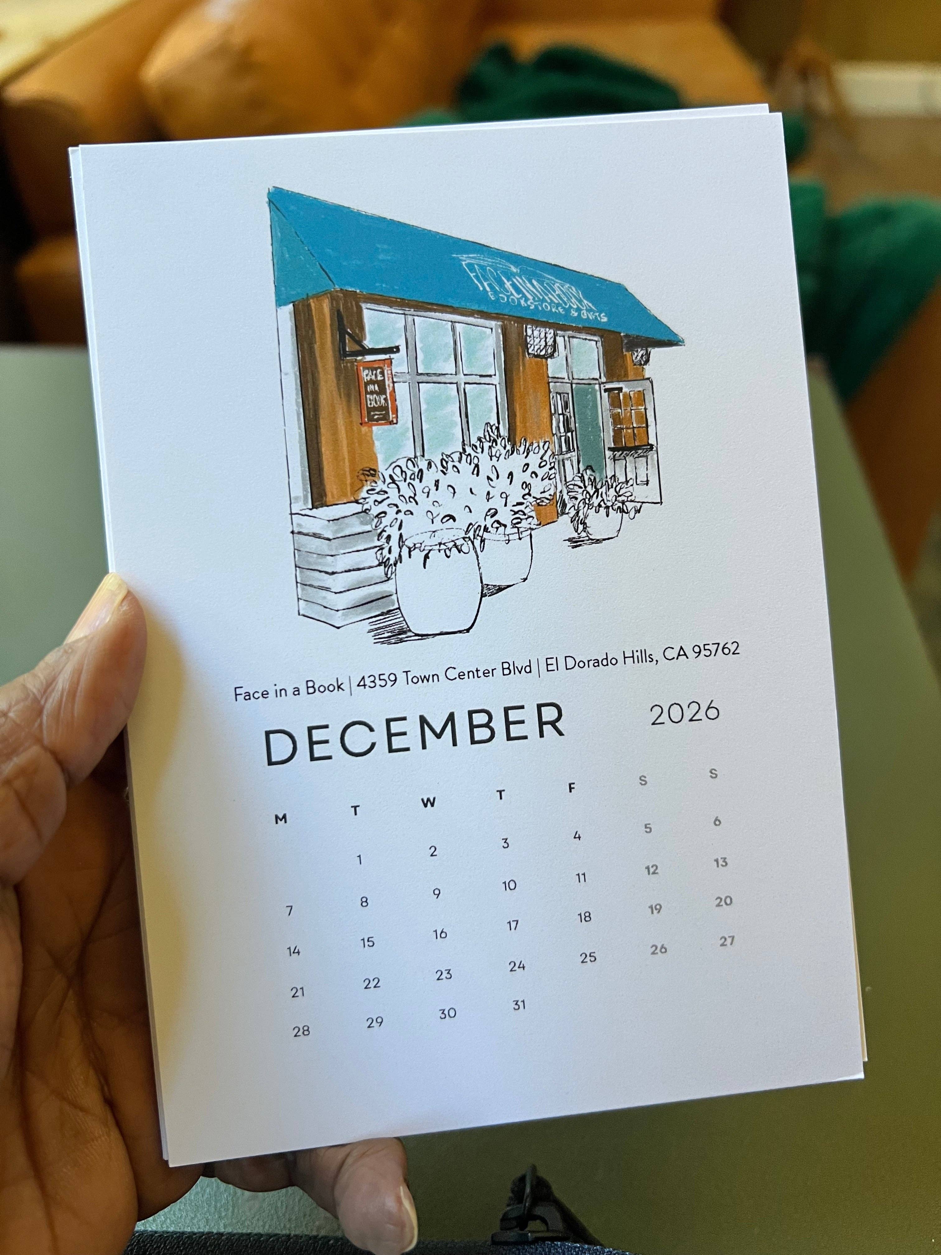 PriyaOriginalsArt - Wholesale Calendar - Bookshops of Sacramento 2026 Desktop Calendar + easel3