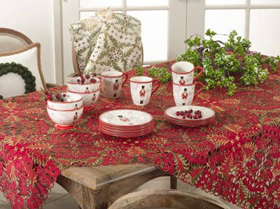 Fennco Styles - Wholesale Tablecloth - Christmas Tree Cutwork Red Tablecloth1