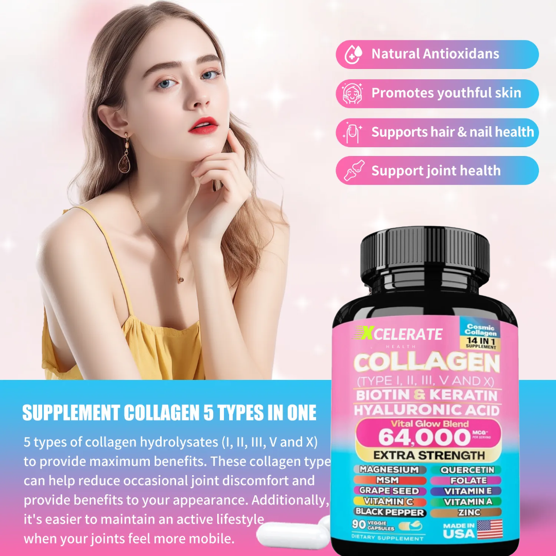 Xcelerate Health - Wholesale Oral Supplement/Vitamin - Collagen with Biotin & Keratin Vital Glow Blend for Healthy Skin and Hair Health All In 1 Supplement7