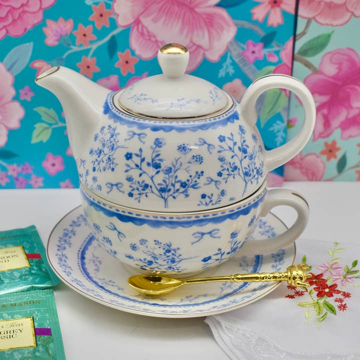 Tea for One Gift Set. Blue and White Floral Garden for wholesale by All Little Cute Things