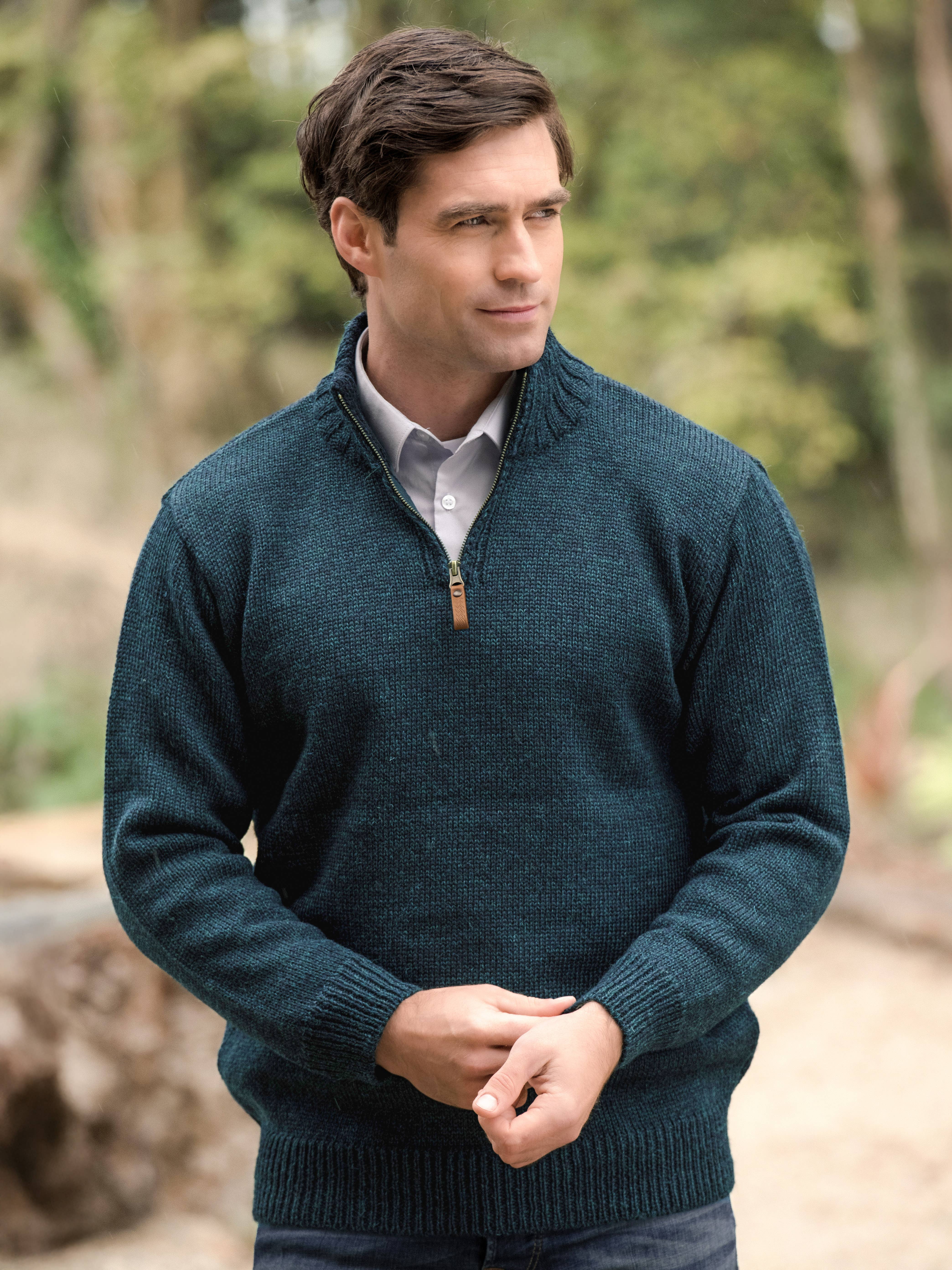 Aran Crafts - Wholesale Knit Sweater - Men's - Quarter Zip Plain Sweater X53335