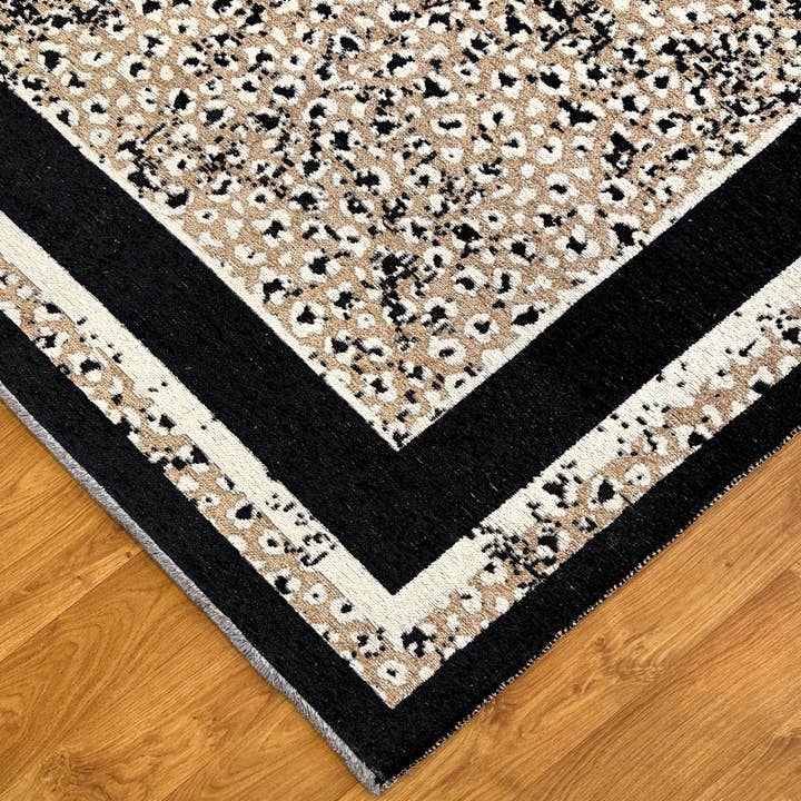 Beige Noir Tapis de zone lavables réversibles léopard noir beige en vente sur Faire6