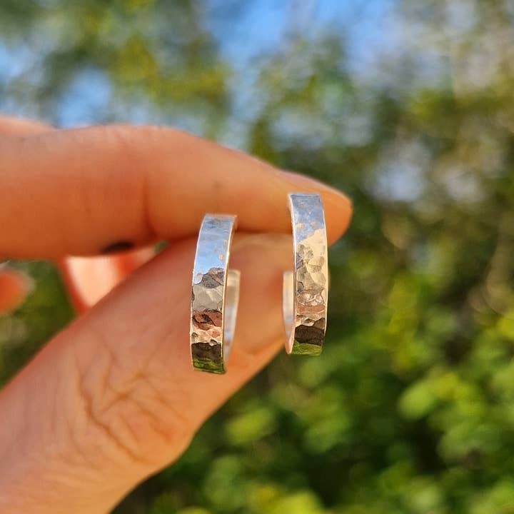 Sterling Silver Moonlight Textured Rectangle Hoops for wholesale by Nature's Finds Studio