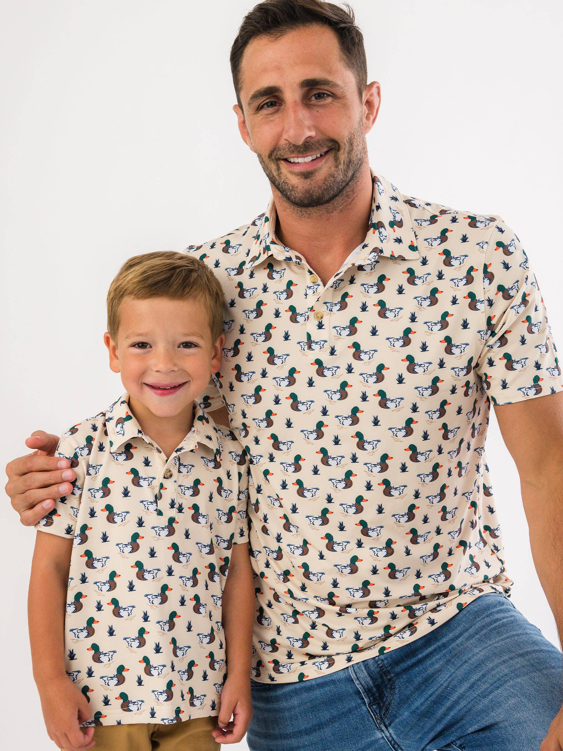 Blanc cassé Polo à manches courtes en tricot performant pour garçons Mallard Marsh Duck en vente sur Faire3