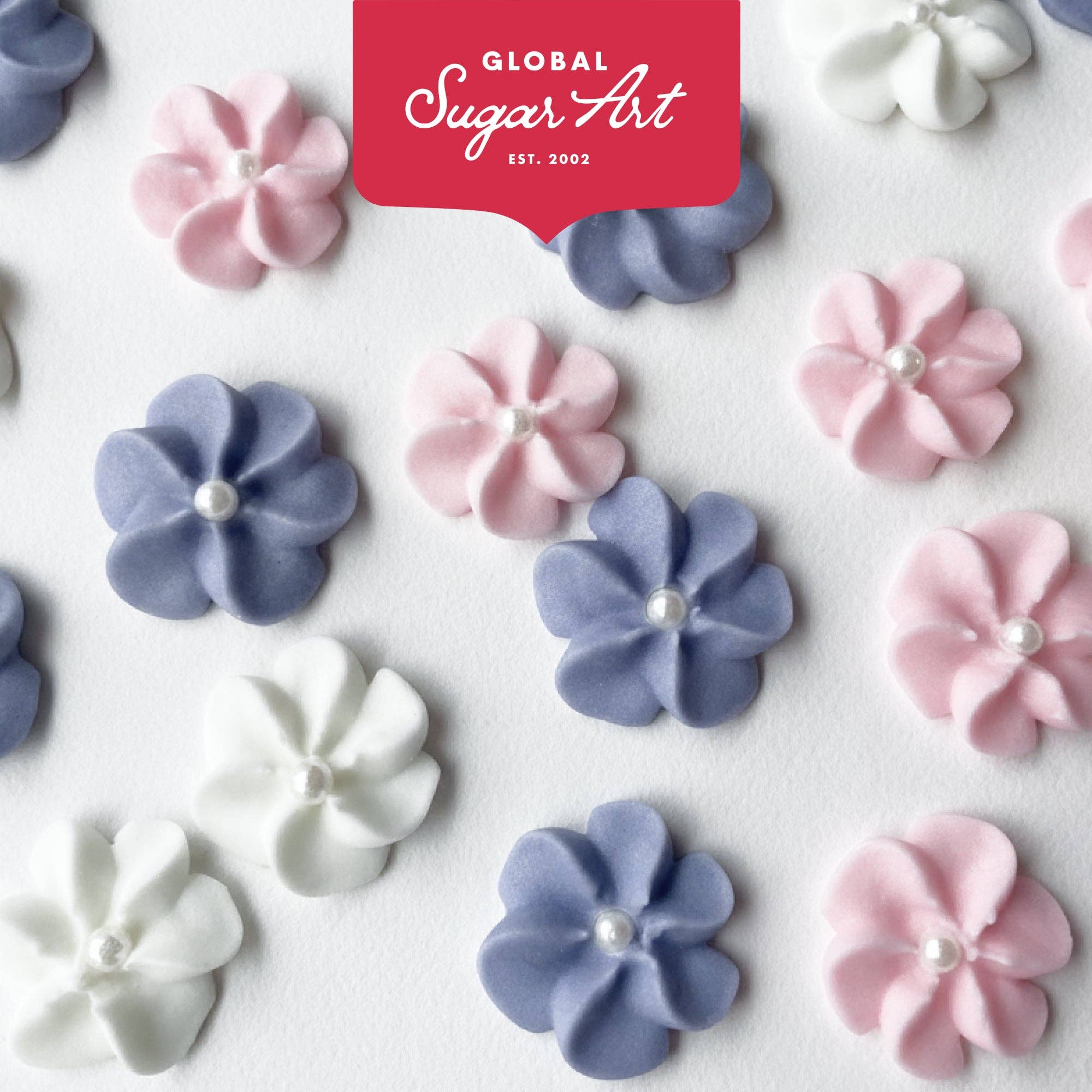 Global Sugar Art - Wholesale Cake/Cupcake Topper - Pink Royal Icing Drop Flowers with Pearl Centers6