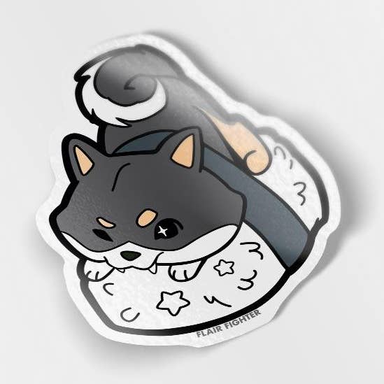 Black & Tan Shiba Inu Sushi Sticker en vinyle, cadeau pour la fête des pères pour la vente par Flair Fighter