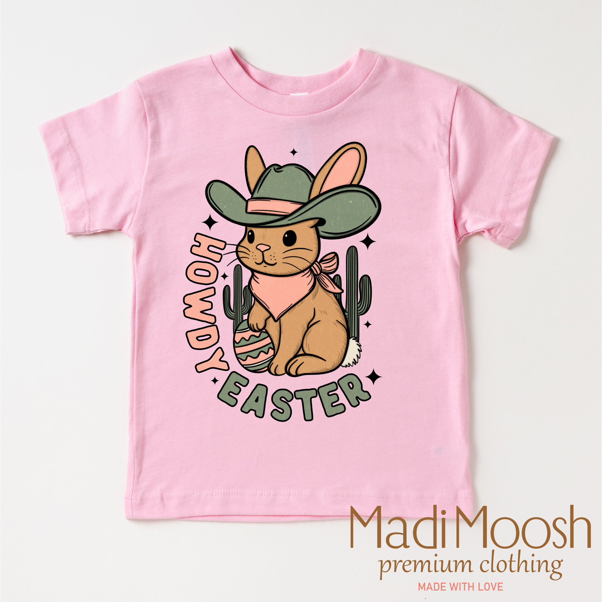 Madi Moosh - Wholesale Screen Printed T-Shirt - Kids - Howdy Easter Bunny Western Shirt - Kids Western Tee3