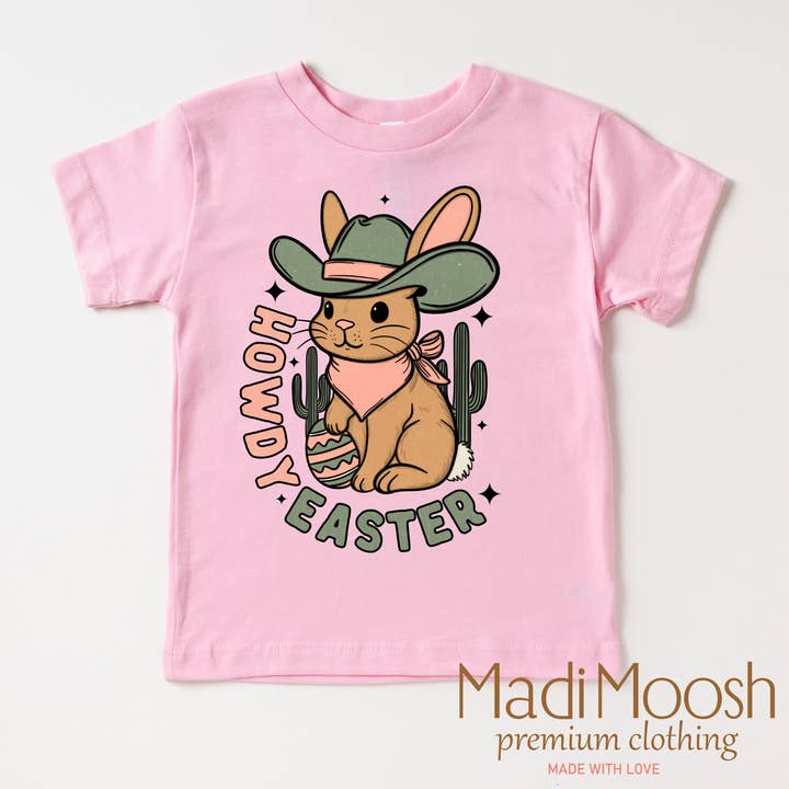 Madi Moosh - Wholesale Screen Printed T-Shirt - Kids - Howdy Easter Bunny Western Shirt - Kids Western Tee3