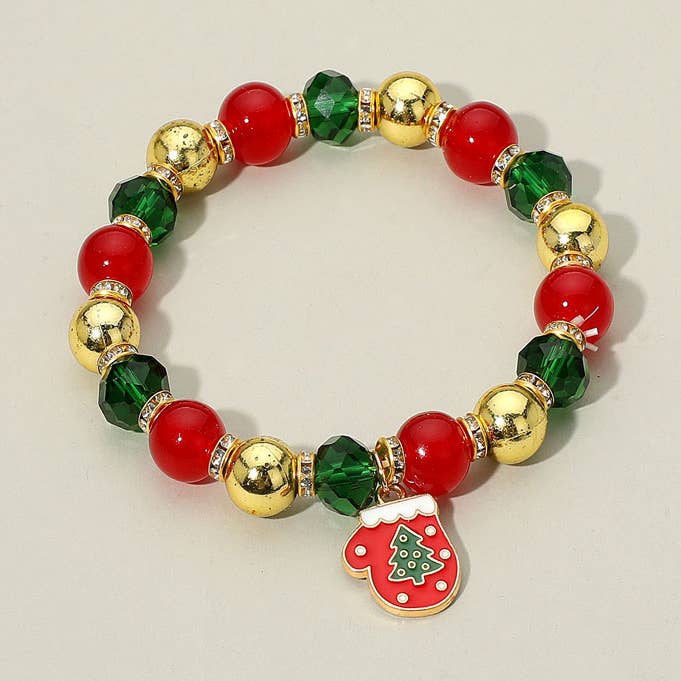 Christmas Charm Beaded Bracelets - Assorted for wholesale by Loogai