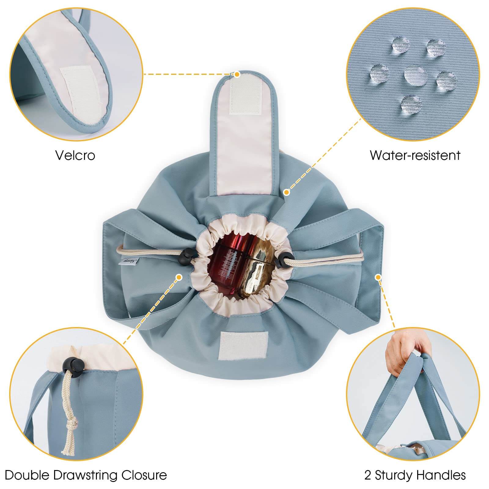 wandf – bolsa de maquilhagem e cosméticos por atacado – Saco de maquilhagem com cordão de barril Bolsas grandes para higiene pessoal cosmética29