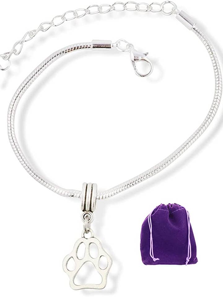 Dog Paw Outline Snake Chain Charm Bracelet for wholesale by Dave The Bunny