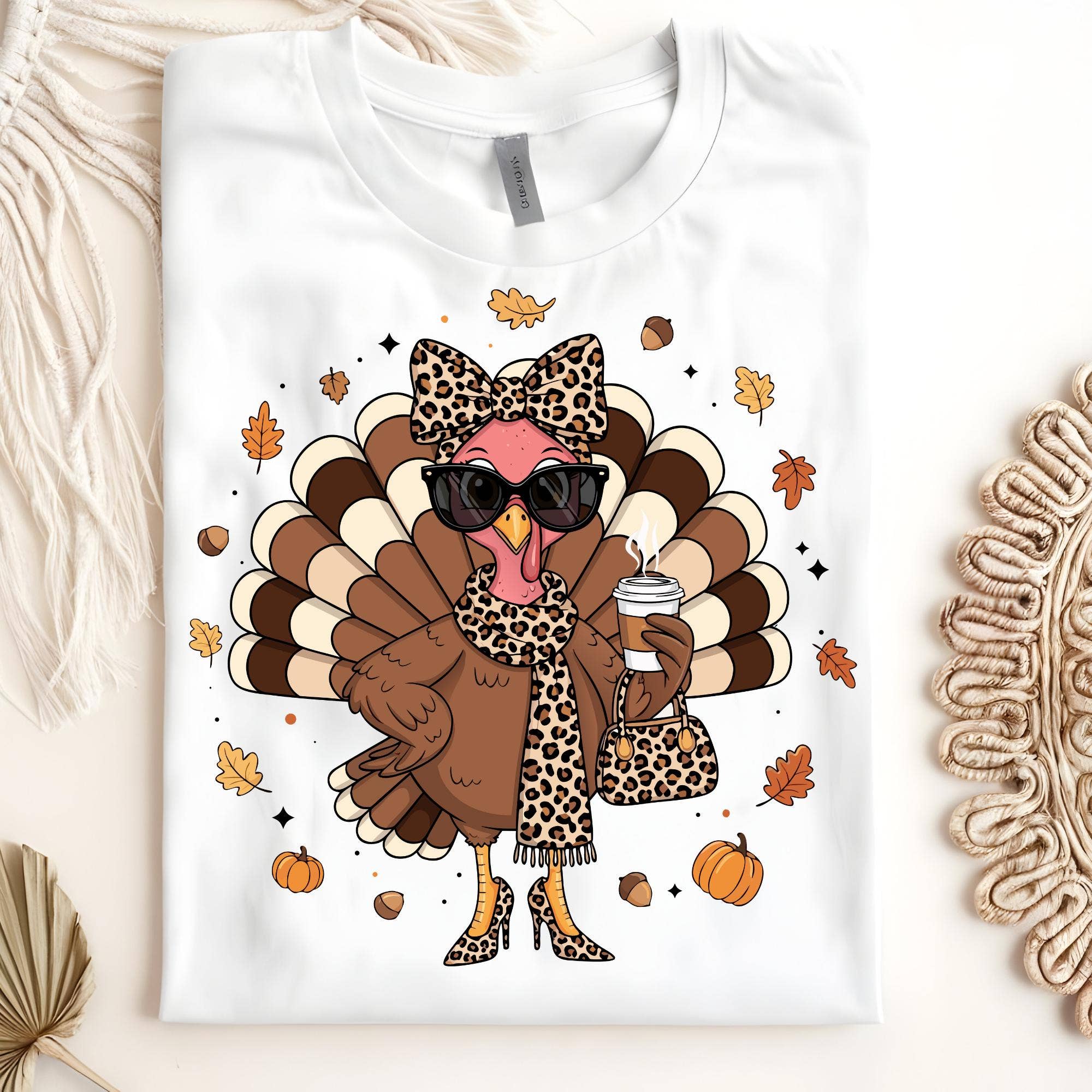 NVC Ecommerce LLC - Vendita all'ingrosso Maglietta stampata - Donna - Maglietta Divertente Tacchino Boujee, Felpa Leopardata del Ringraziamento4