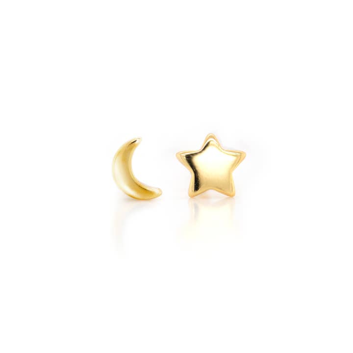 Aurora Jewels - Wholesale Stud/Post Earrings - Plain Petite Mismatched Moon & Star Studs