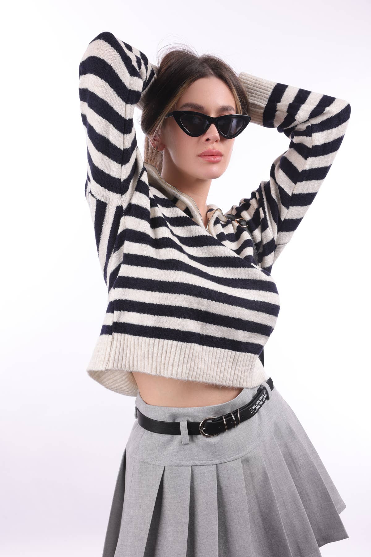 My 9Teen - Wholesale Knit Sweater - Women's - Striped Zippered Knit Sweater5