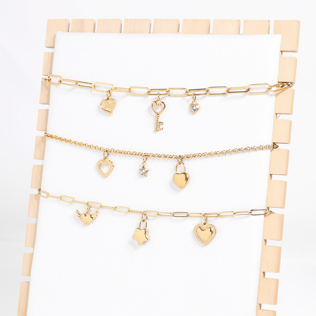 WJW - Wholesale Individual Charm/Pendant - 18K Gold PVD Stainless Steel Heart Padlock Charm4