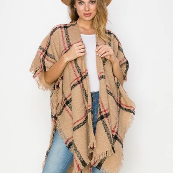 Rutig kofta med öppen front med fransar för wholesale av Love and Repeat