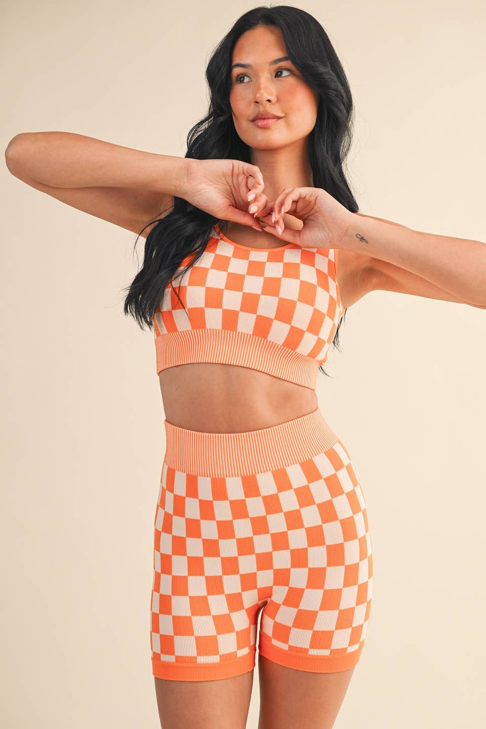 KIMBERLY C - Wholesale Activewear Set - Women's - Checkmate Cropped Two Piece Set97