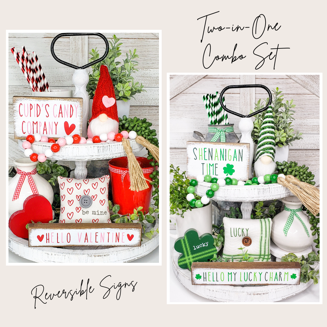 Liz + Ivy - Wholesale Decorative Tray - Valentine & St. Patrick's Day Combo Tiered Tray Bundle0