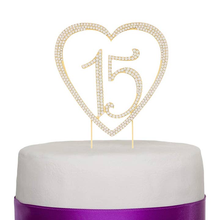 Ella Celebration - Wholesale Cake/cupcake topper - 15 Heart Cake Topper - Gold