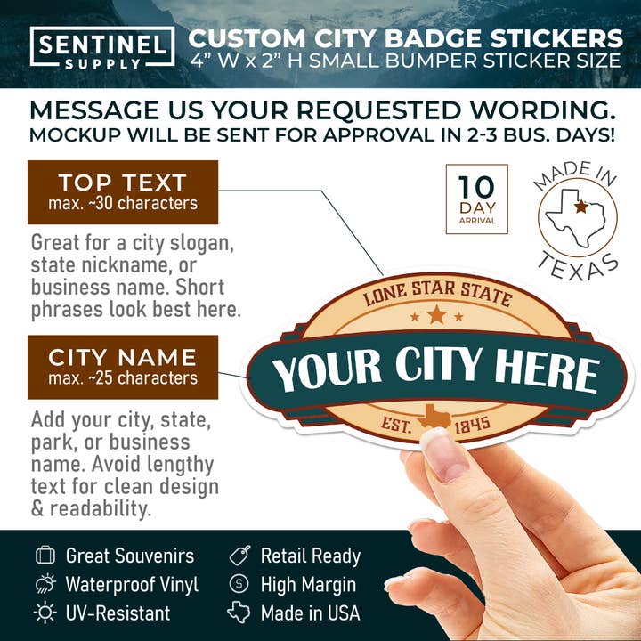 Sentinel Supply - Vendita all'ingrosso Adesivo - Adesivi personalizzati per città - Location Badge Name Drop1