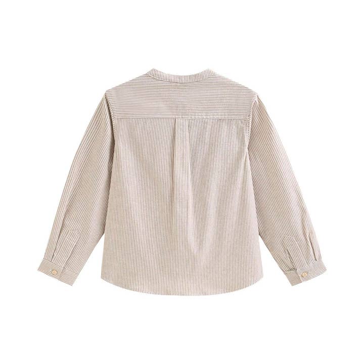 Dadati - Wholesale Button Down Shirt - Kids - Long-sleeved shirt for boys with stripes in tan beige8