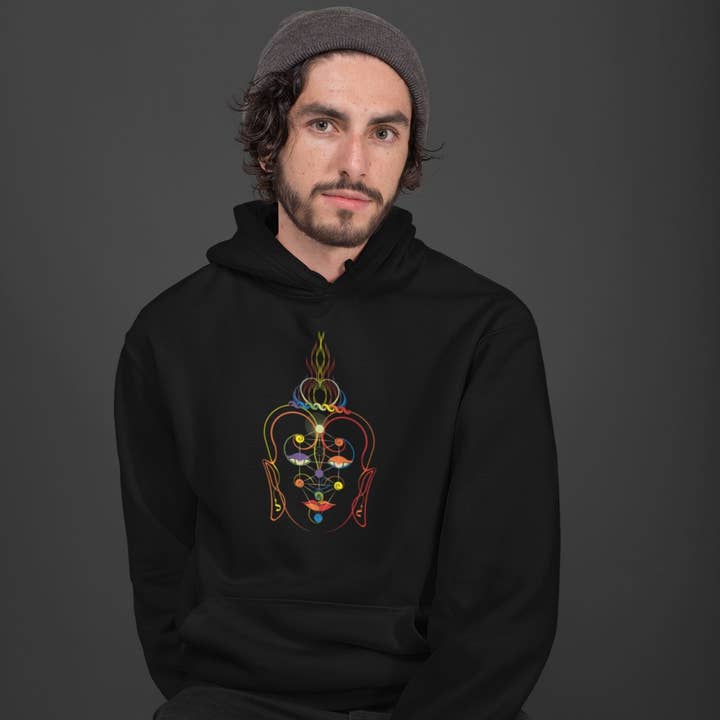 Rainbow Buddha Unisex Hoodie, op bestelling gemaakt, keuze uit verschillende kleuren voor wholesale door symbolika