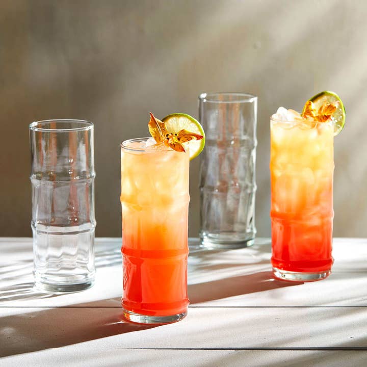 Libbey - Wholesale Cocktail/Liquor Glass - Libbey Tiki Bamboo Hi-Ball Glasses, 16-ounce, Set of 4