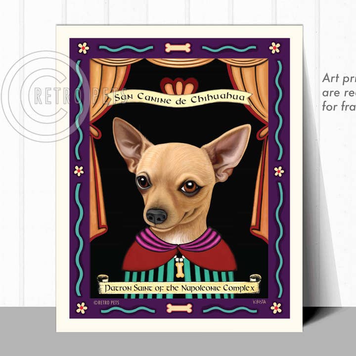 Retro Pets - Venta al por mayor Ilustración - P-163 - Póster artístico (8 x 10 cm), «Chihuahua Saint - Buff»1