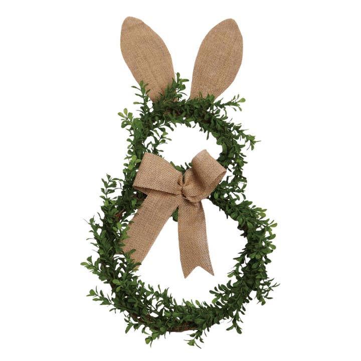 Transpac - Wholesale Wreath - SALE Transpac Greenery Bunny With Burlap Bow Wreath Easter