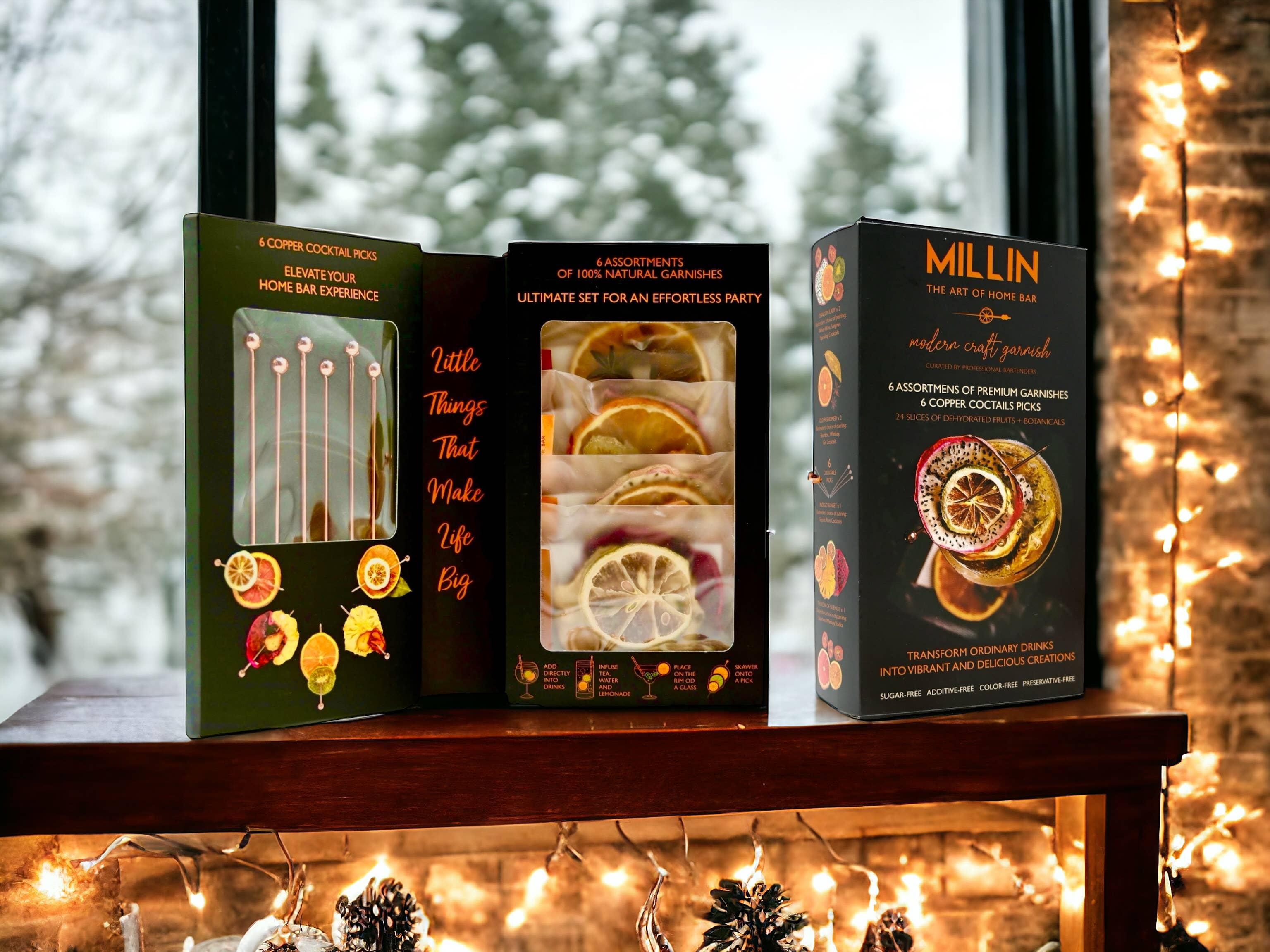 MILLIN - Vente Mélange/sirop pour cocktails - Ensemble de garniture de cocktail Gourmet aux fruits secs avec pics en cuivre 10