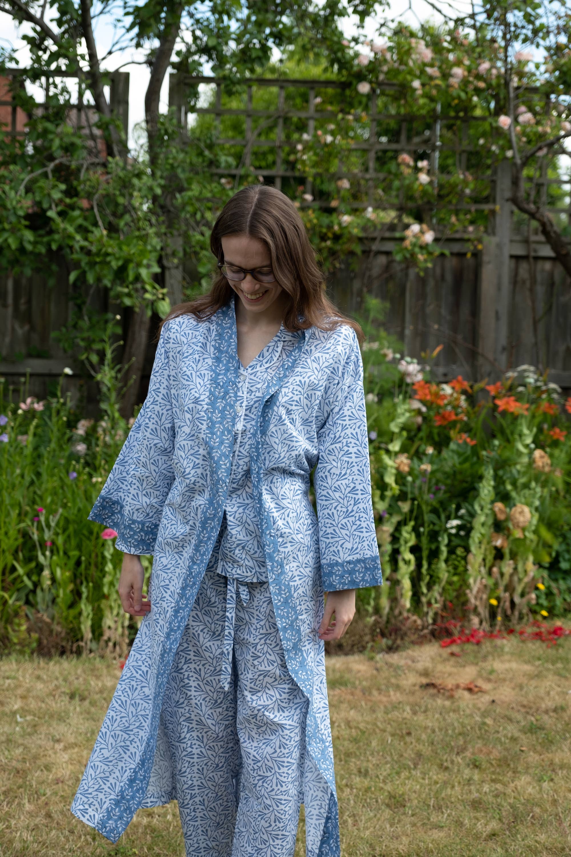 Lime Tree Design - US - Vente Kimono – femme - Kimono long en coton - Bourgeon bleu1