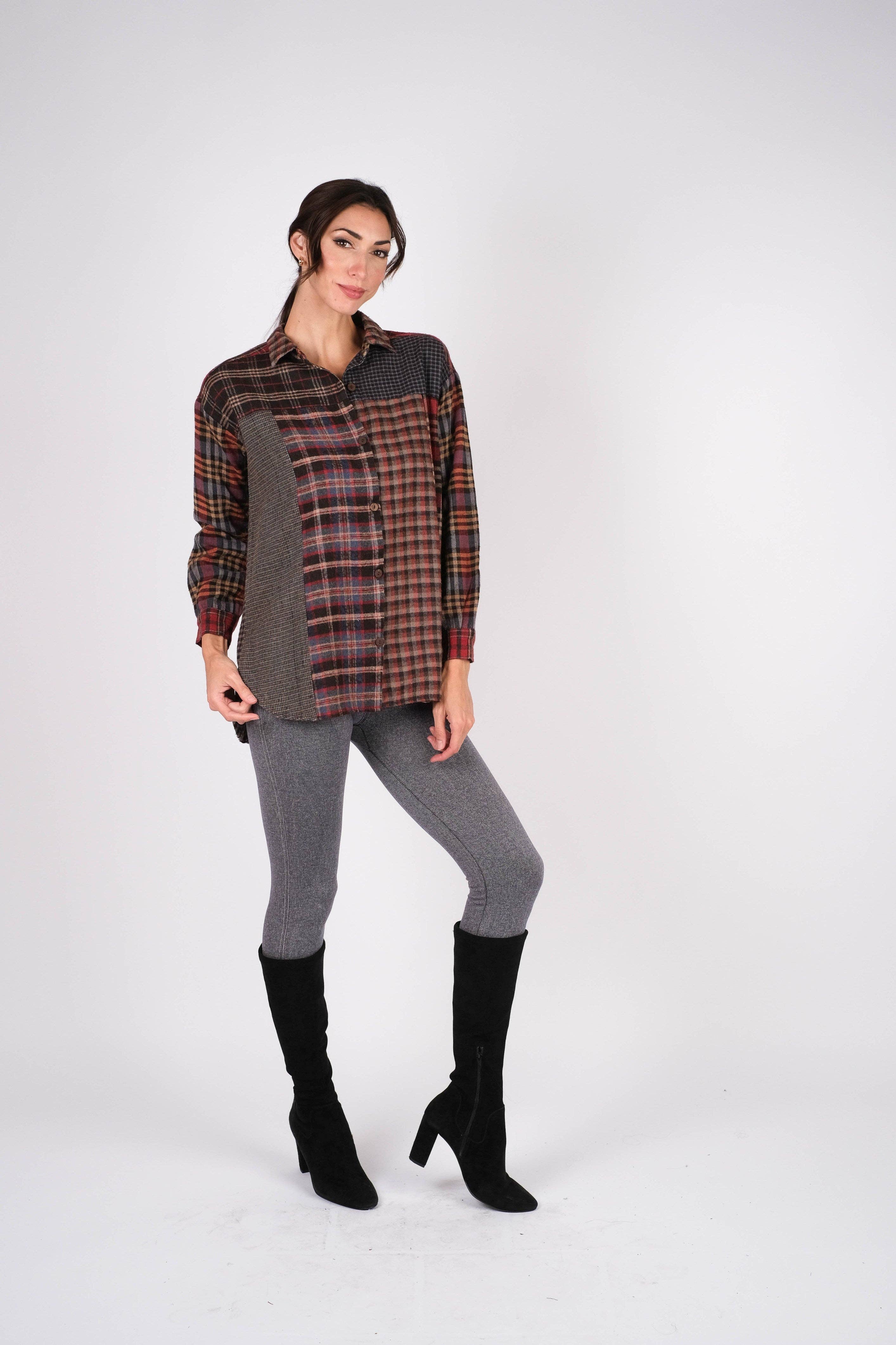 Sacred Threads - Wholesale Button Down Shirt - Women's - Patchwork Plaid Brushed Cotton Button Shirt5