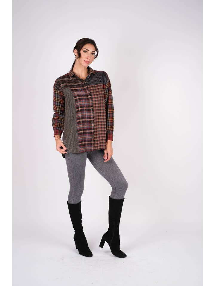 Sacred Threads - Wholesale Button Down Shirt - Women's - Patchwork Plaid Brushed Cotton Button Shirt5