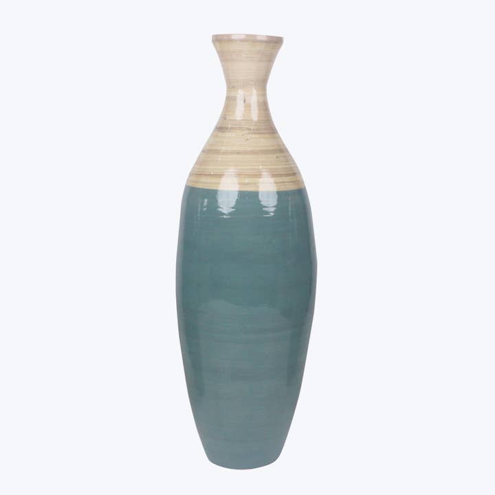 Young's - Wholesale Vase - Blue & Natural Bamboo Vase (SKU#: 13346)