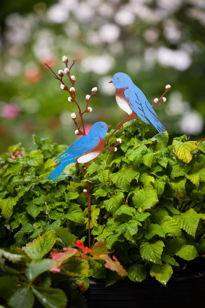 Elegant Garden Design - Wholesale Garden/Lawn Stake - Bluebirds on Pussy Willow Pick -Painted11