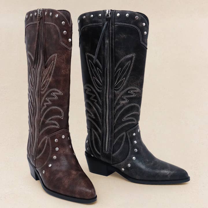 AUSTIN - Stivale da Cowboy Western Ricamato, Borchie SPEDIZIONE VELOCE✈️ per la vendita all'ingrosso da parte di Lemonade Shoes